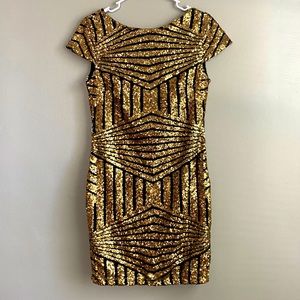 Black and gold sequin dress